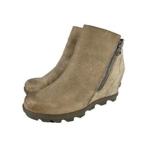 Sorel Women's Joan of Arctic Wedge II Zip Boot US 7.5 Tan Leather Short Booties - Picture 1 of 11